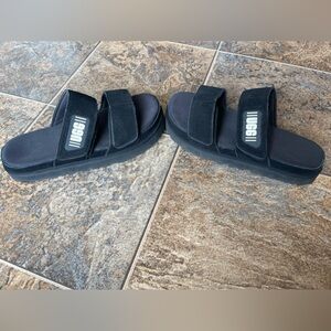 UGG Greer Suede Platform Slip-On Slide Sandals- Black, Women’s Size 11